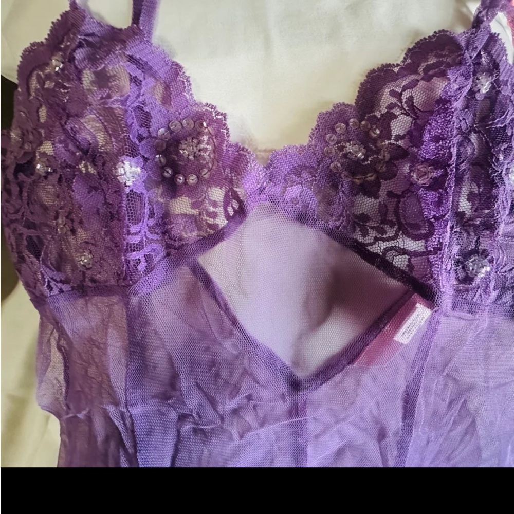Vintage Y2K Victoria’s Secret Purple Lace Beaded Babydoll Lingerie Set